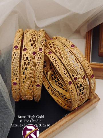 Beautiful Brass High Gold Plated Antique 6 Pcs Bangles