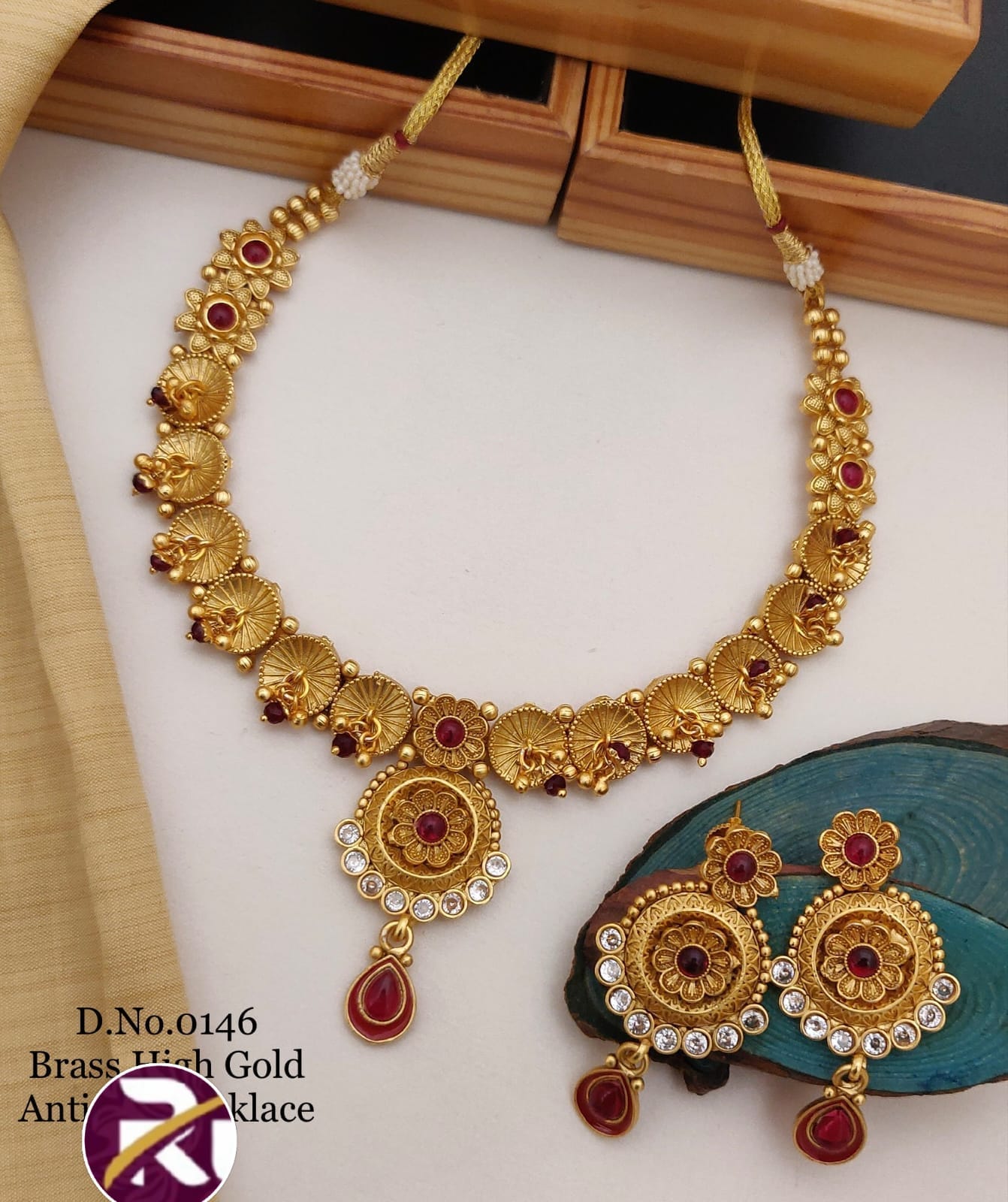 Beautiful High Gold Plated Antique Rajwadi Necklace set with Earrings