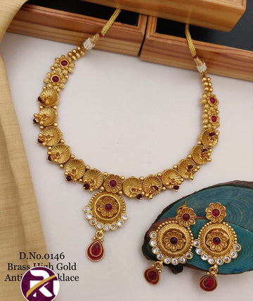 Beautiful High Gold Plated Antique Rajwadi Necklace set with Earrings