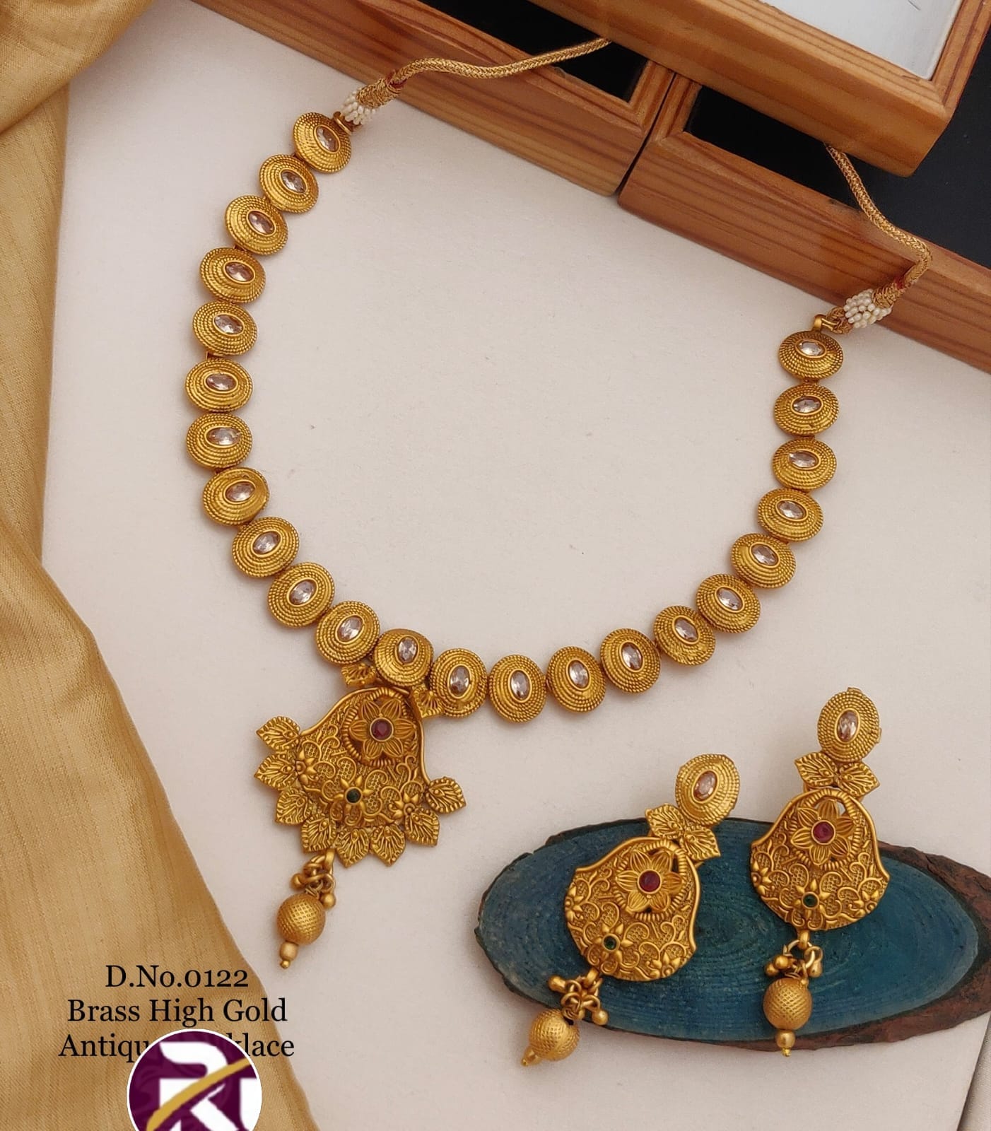 Beautiful High Gold Plated Antique Rajwadi Necklace set with Earrings