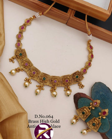 Beautiful High Gold Plated Antique Rajwadi Necklace set with Earrings