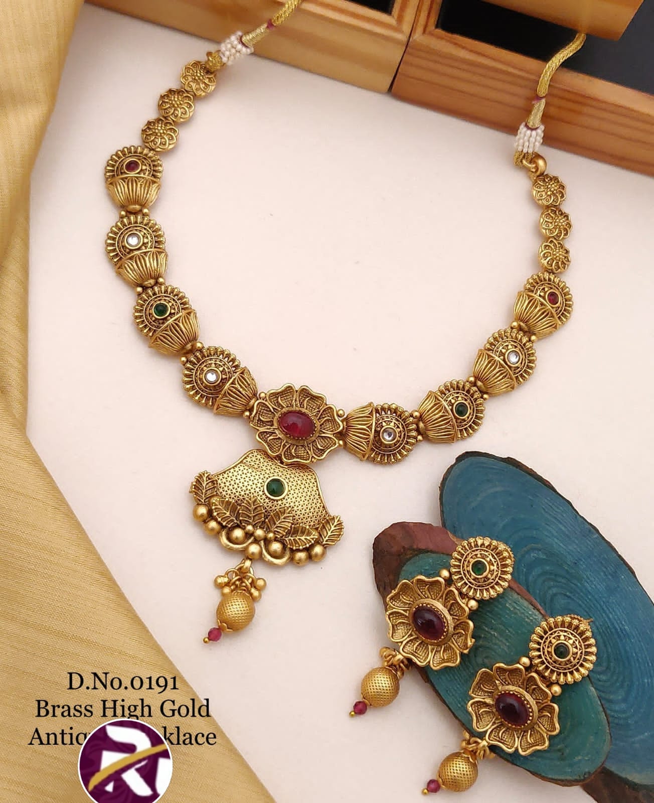 Beautiful High Gold Plated Antique Rajwadi Necklace set with Earrings