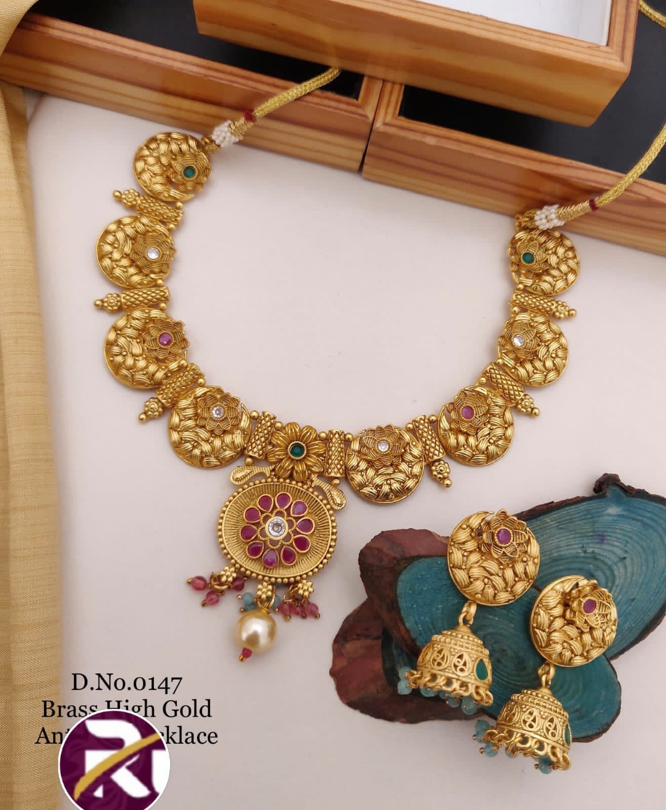 Beautiful High Gold Plated Antique Rajwadi Necklace set with Earrings
