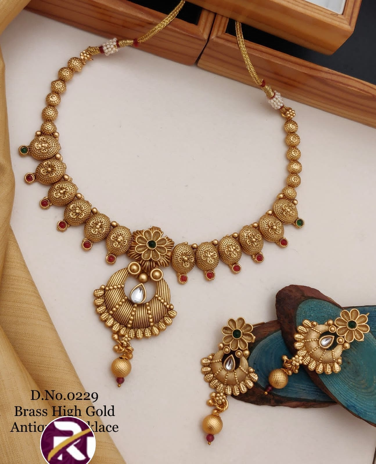 Beautiful High Gold Plated Antique Rajwadi Necklace set with Earrings