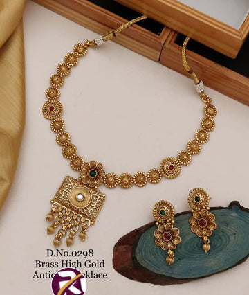 Beautiful High Gold Plated Antique Rajwadi Necklace set with Earrings