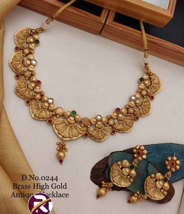 Beautiful High Gold Plated Antique Rajwadi Necklace set with Earrings