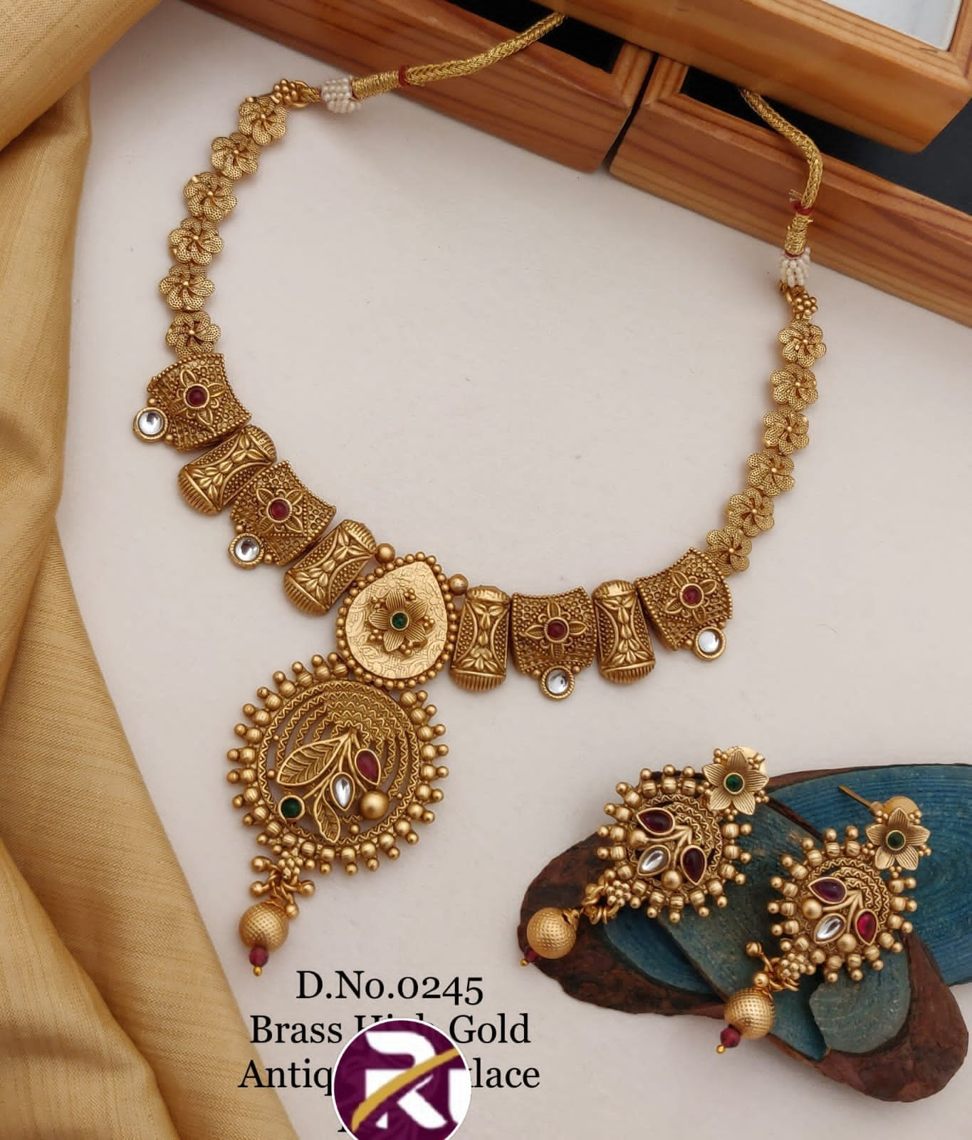 Beautiful High Gold Plated Antique Rajwadi Necklace set with Earrings