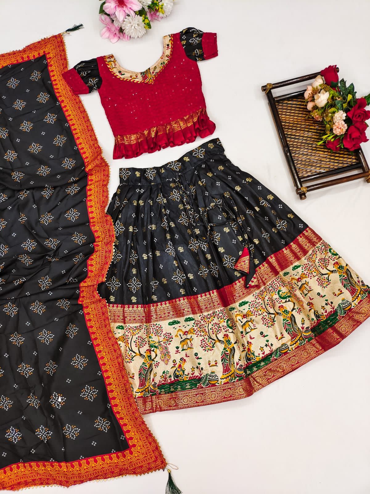 Beautiful Designer Kids Zari Foil-Work Lehenga Choli