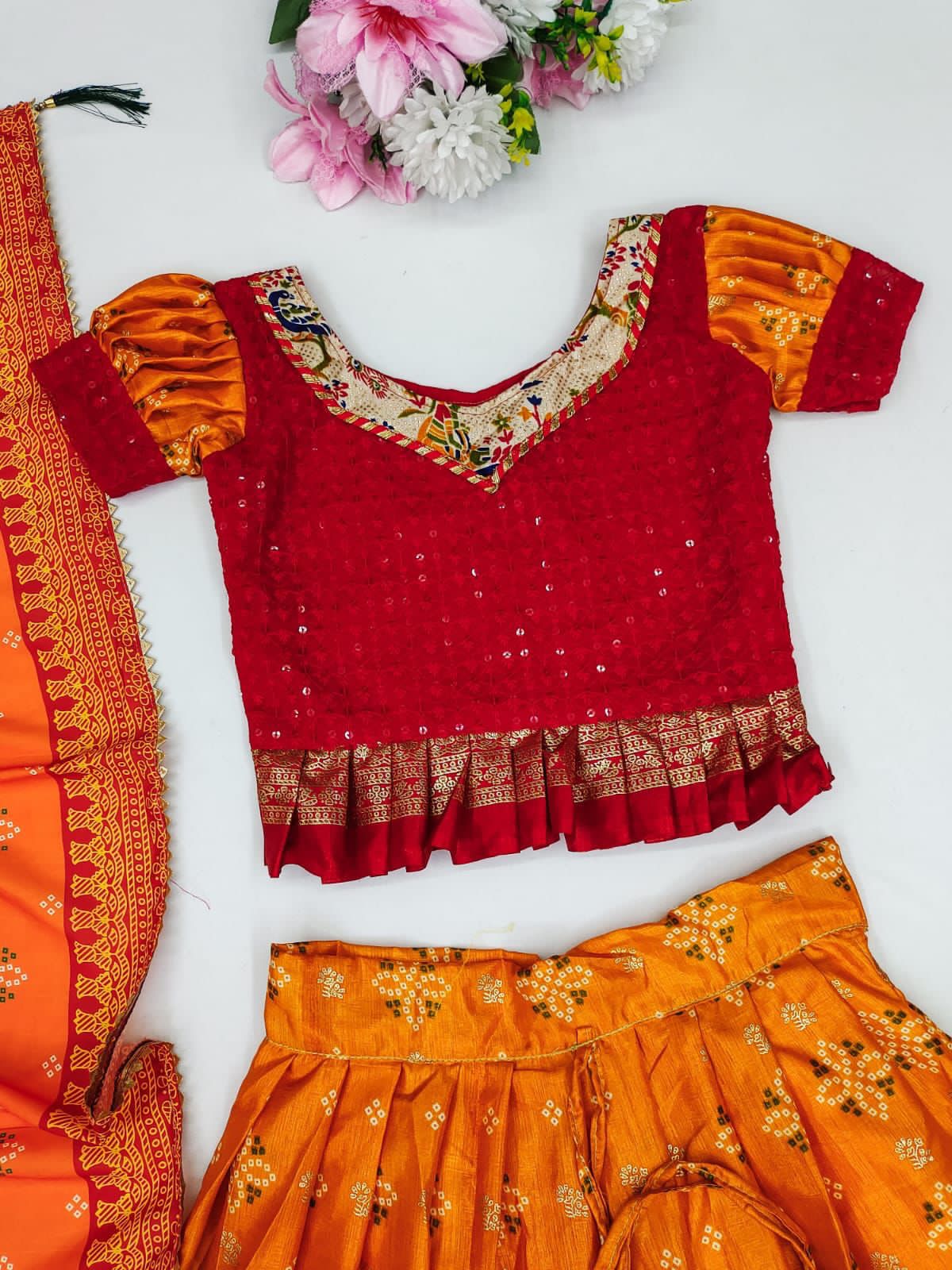 Beautiful Designer Kids Zari Foil-Work Lehenga Choli