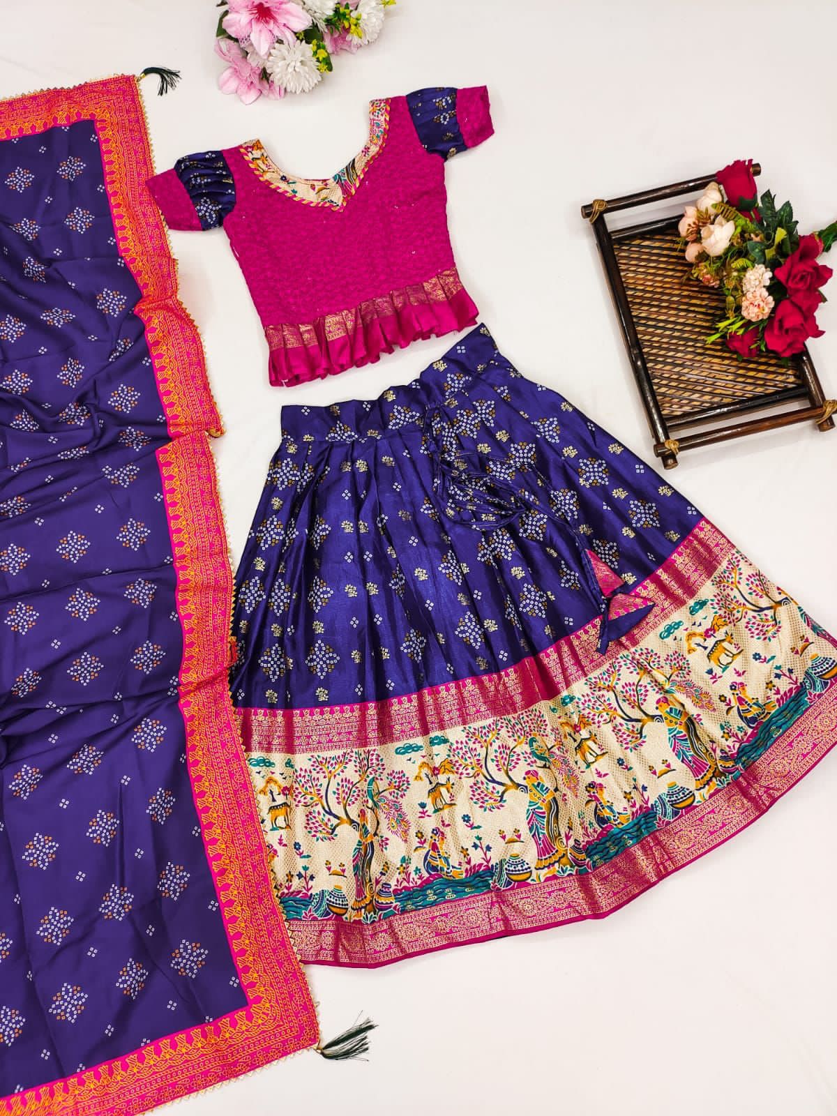 Beautiful Designer Kids Zari Foil-Work Lehenga Choli