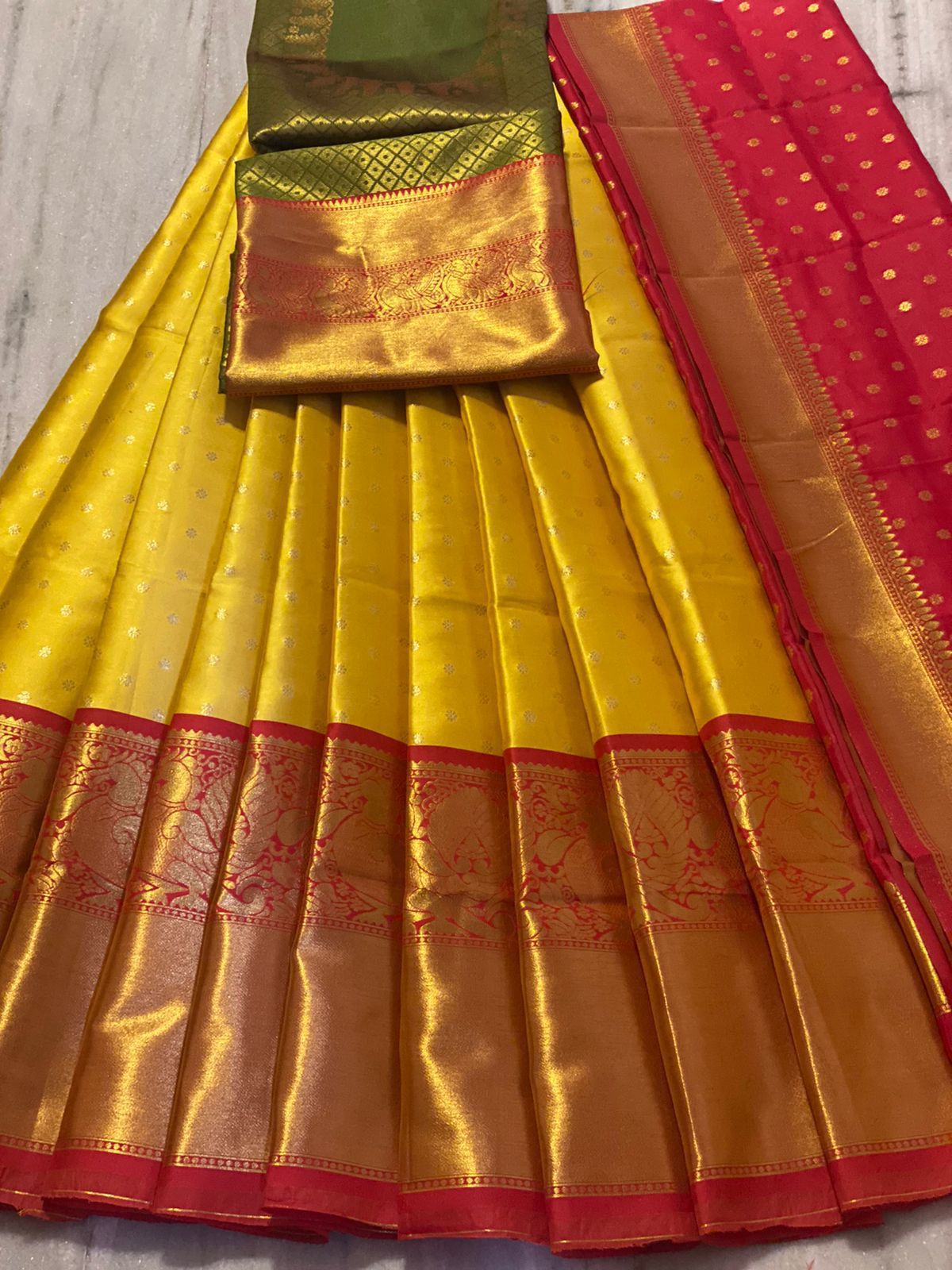 Beautiful Kanjiveram Silk Pure Zari HALF Saree with Blouse Along With Dupptta