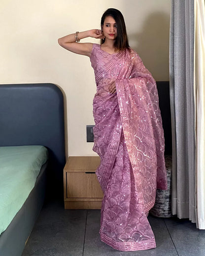 Beautiful Designer Heavy Butterfly Net Exclusive Sequanc Saree Design 5055