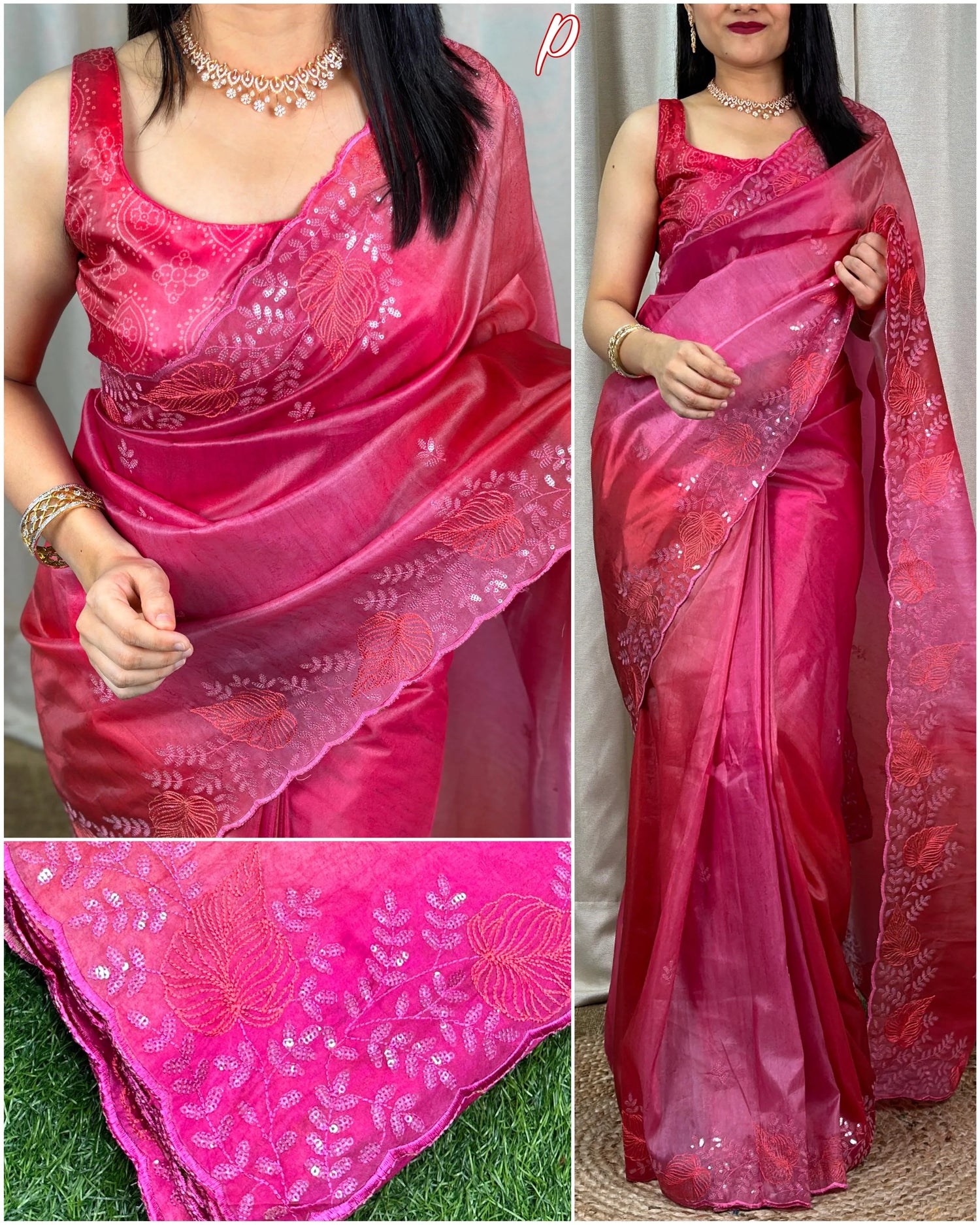 Beautiful Designer Glass Satin Shaded Printed Saree