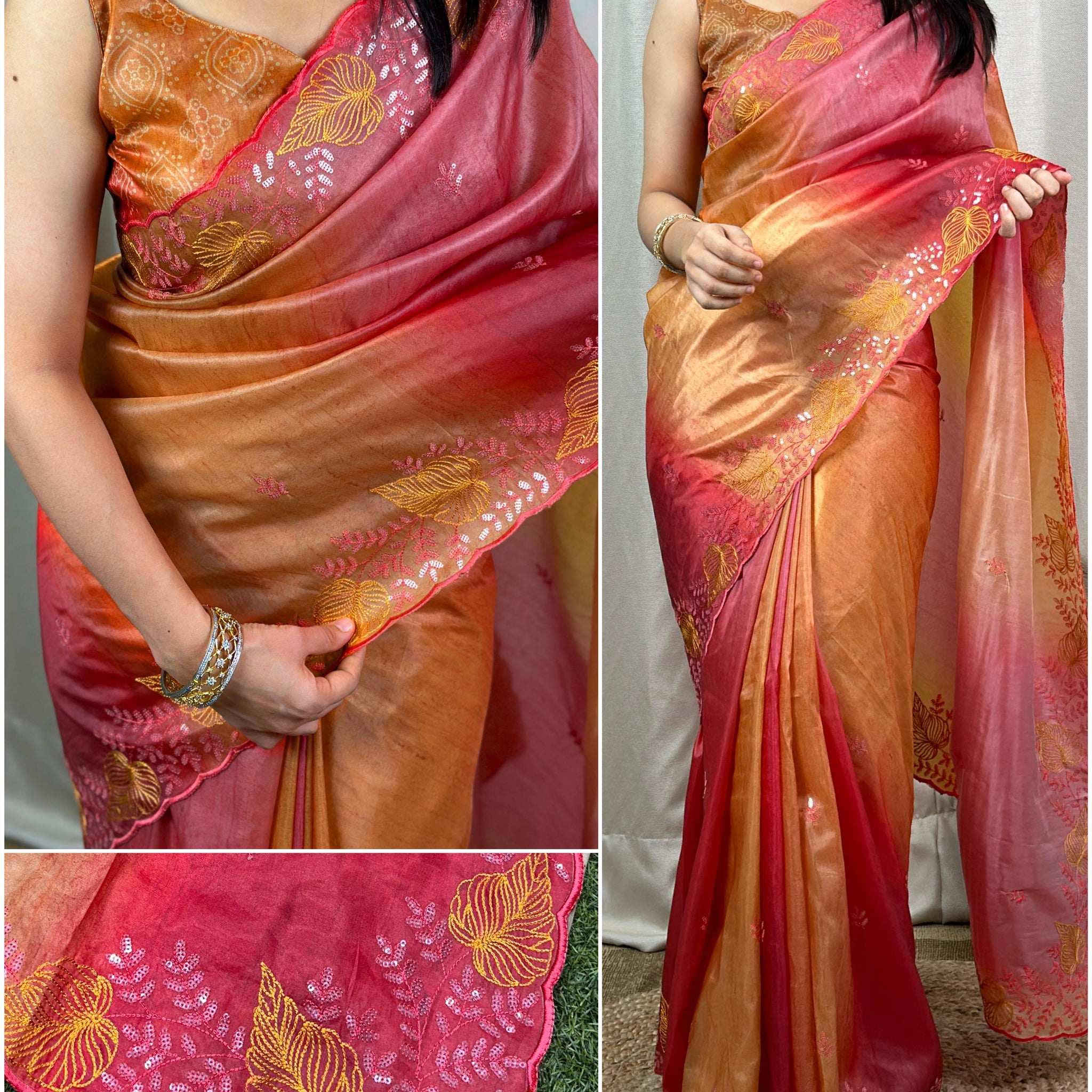 Beautiful Designer Glass Satin Shaded Printed Saree