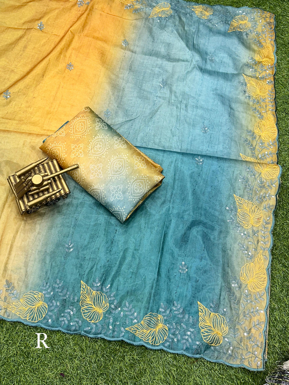 Beautiful Designer Glass Satin Shaded Printed Saree
