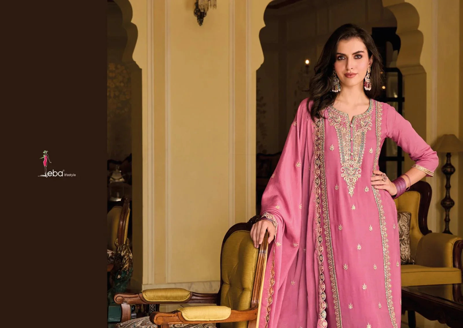 Designer Eba Ayat Heavy Chinon Embroidery Work Salwar Suits Design 1634