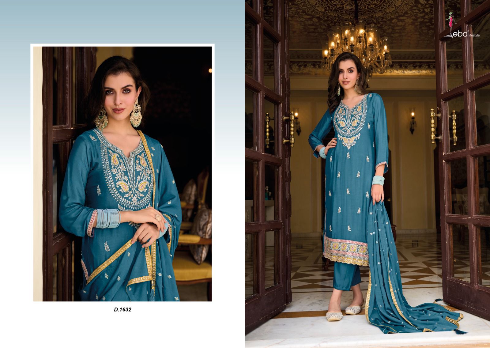 Designer Eba Ayat Heavy Chinon Embroidery Work Salwar Suits Design 1632