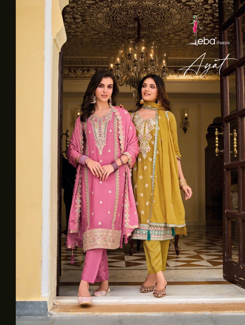 Designer Eba Ayat Heavy Chinon Embroidery Work Salwar Suits Design 1634