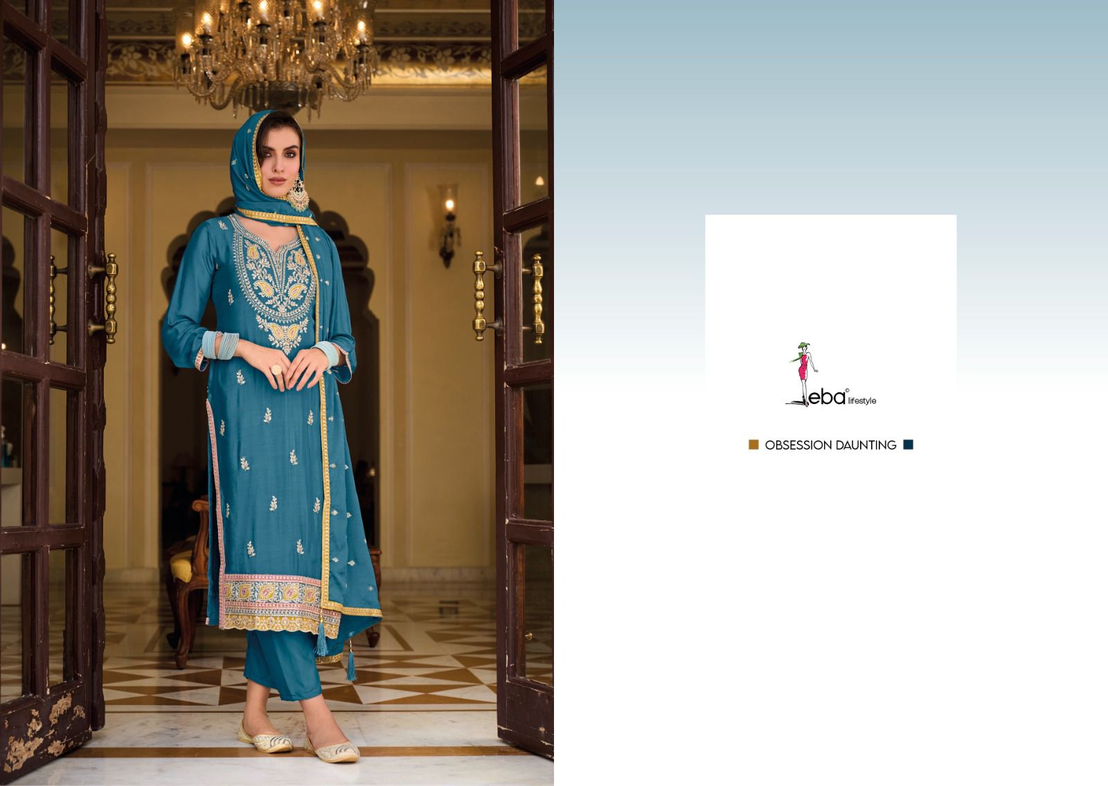 Designer Eba Ayat Heavy Chinon Embroidery Work Salwar Suits Design 1632