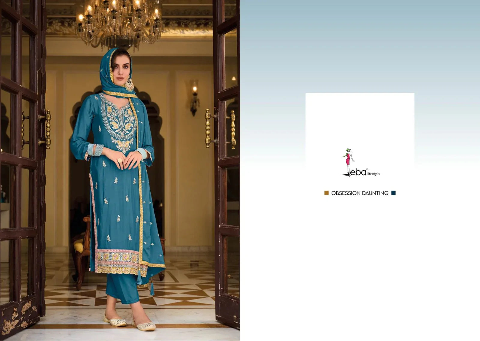 Designer Eba Ayat Heavy Chinon Embroidery Work Salwar Suits Design 1632