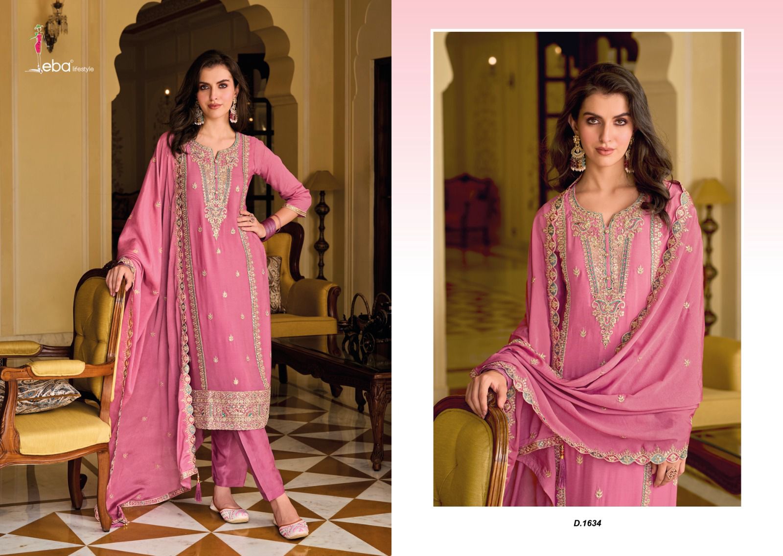 Designer Eba Ayat Heavy Chinon Embroidery Work Salwar Suits Design 1634