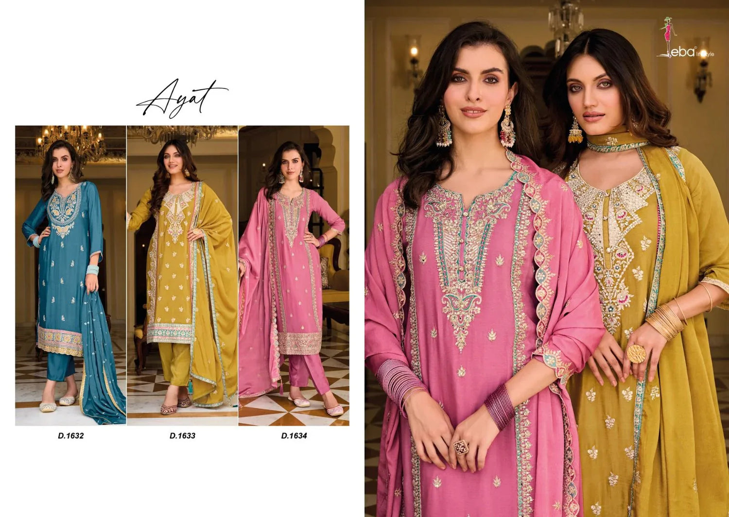 Eba Ayat 1632-1634 Series Heavy Chinon Embroidery Work Salwar Suits (1699x3)