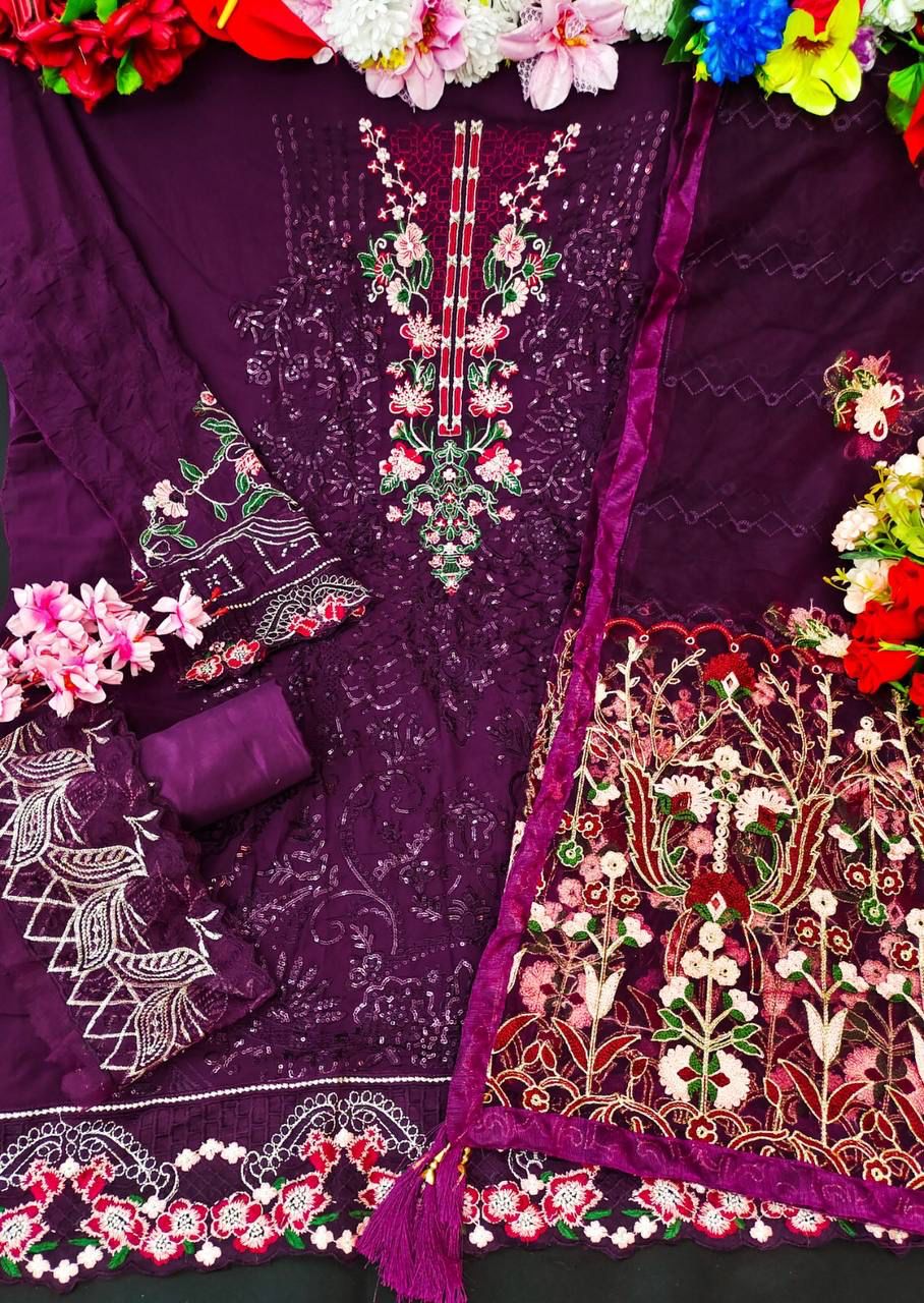 Beautiful Designer Georgette With Sequenc Embroidery Work Pakistani Suit Design 141