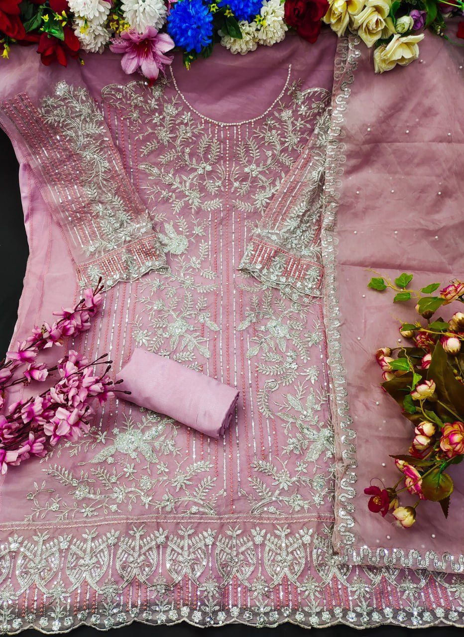 Beautiful Designer Heavy Organza With Sequence Embroidery Work Pakistani Suit Design Kf-148