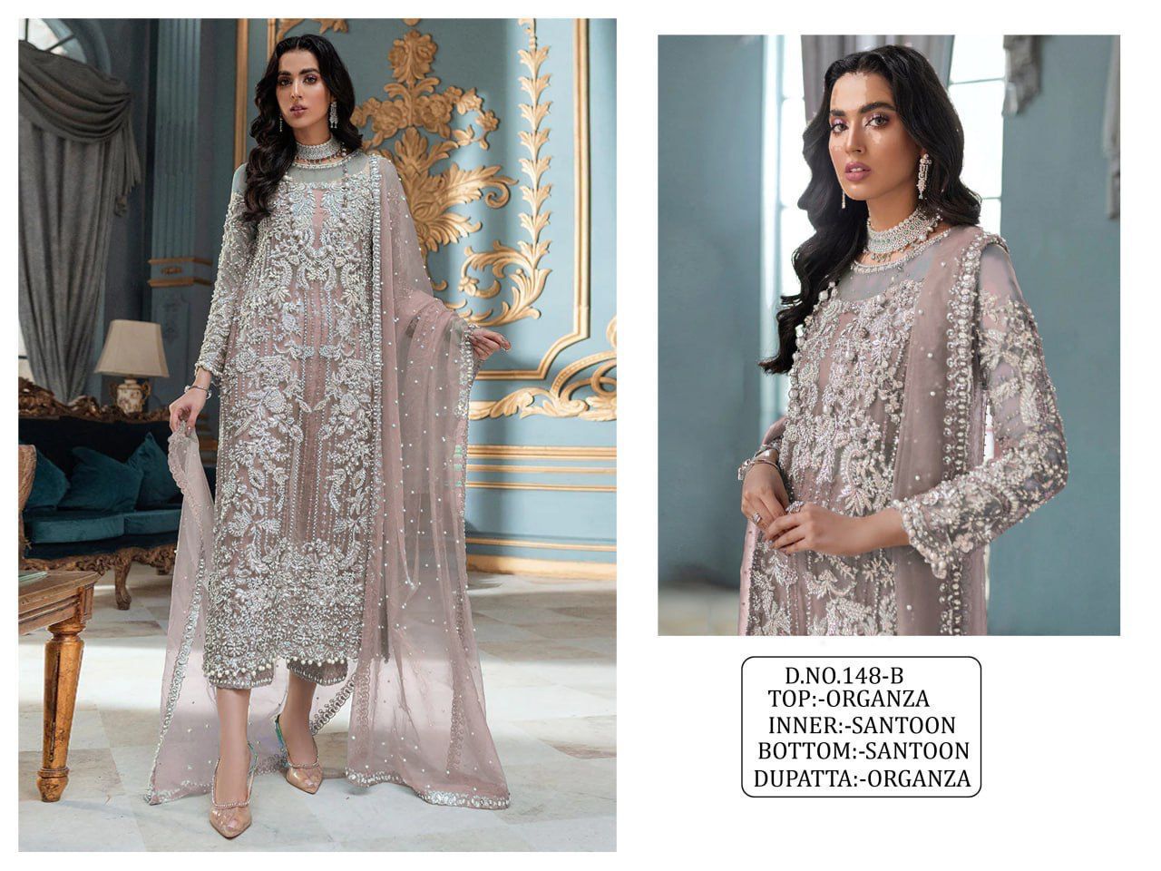 Beautiful Designer Heavy Organza With Sequence Embroidery Work Pakistani Suit Design Kf-148