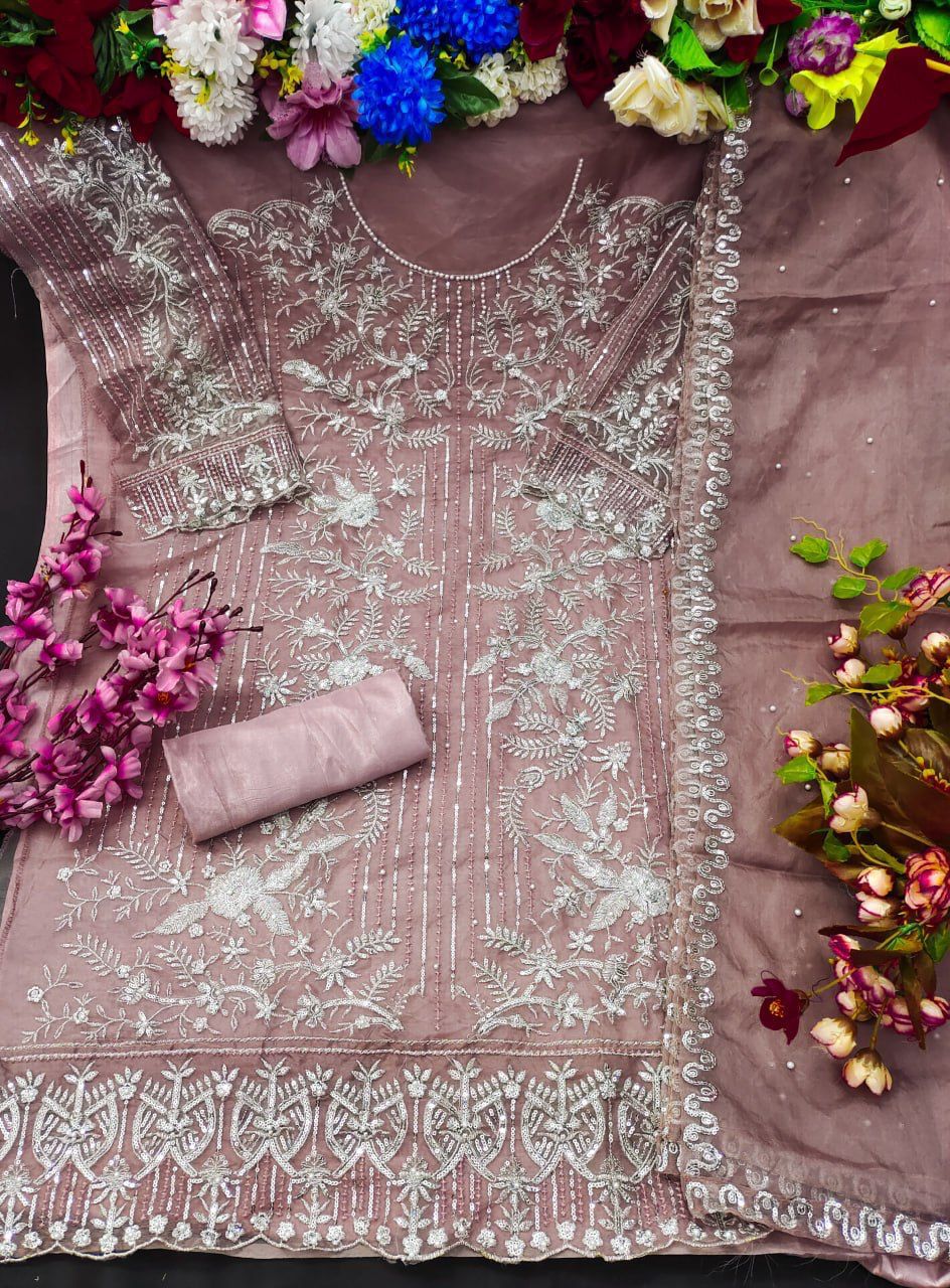 Beautiful Designer Heavy Organza With Sequence Embroidery Work Pakistani Suit Design Kf-148