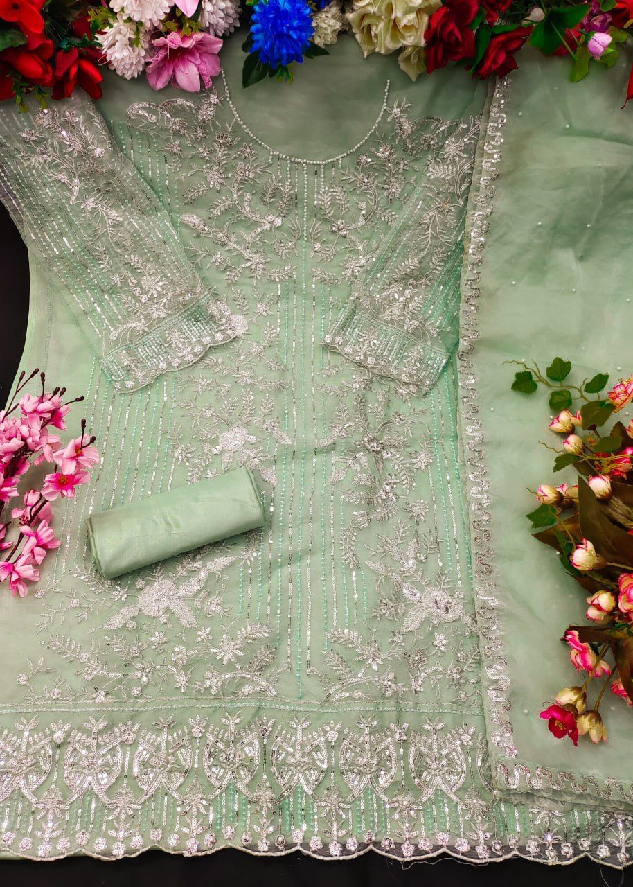 Beautiful Designer Heavy Organza With Sequence Embroidery Work Pakistani Suit Design Kf-148