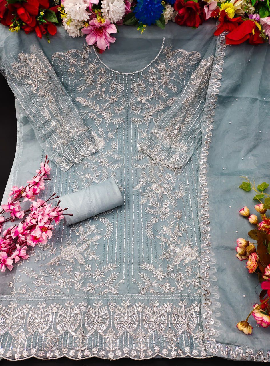 Beautiful Designer Heavy Organza With Sequence Embroidery Work Pakistani Suit Design Kf-148