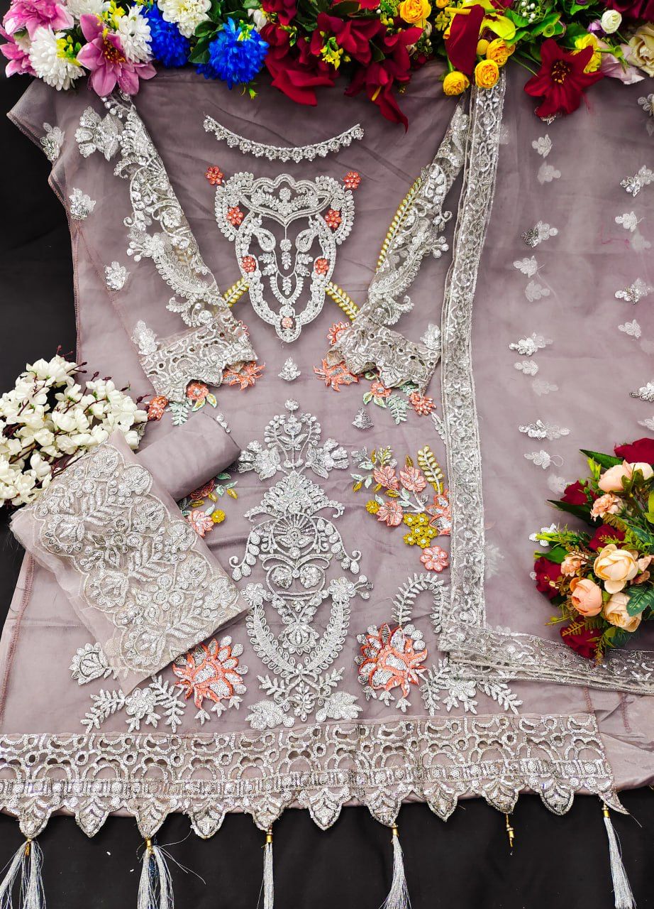 Beautiful Designer Butterfly Net With Sequence Embroidery Pakistani Suit Design Kf-149