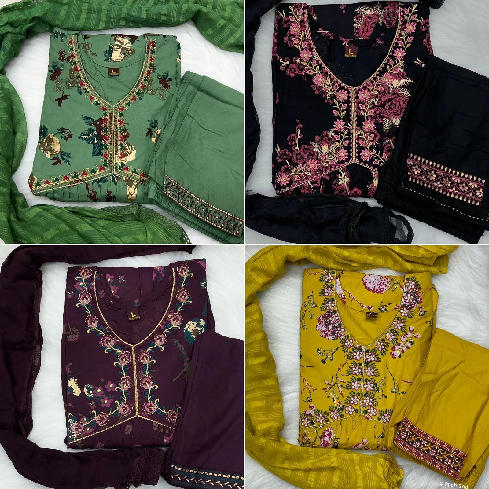 Libaas 14 kg Rayon Foil Print Alia Cut Embroidered Kurti Pant Dupatta Set (1049x08)