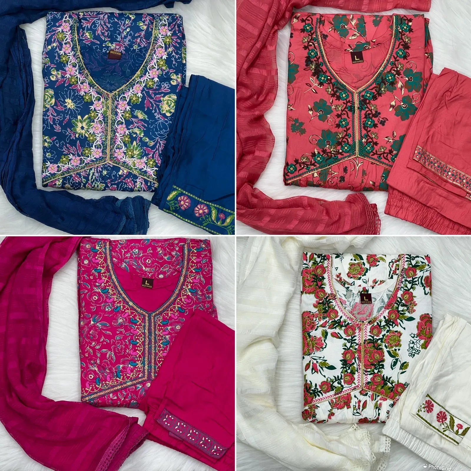 Libaas 14 kg Rayon Foil Print Alia Cut Embroidered Kurti Pant Dupatta Set (1049x08)
