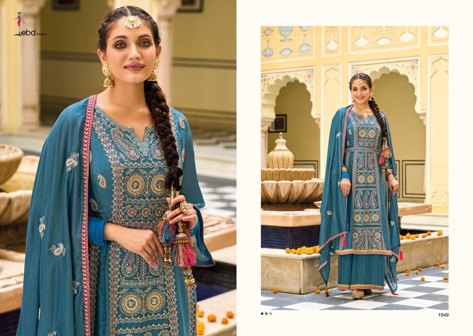 Eba Diva Premium Silk With Emboidery Work Salwar Suits Design 1650