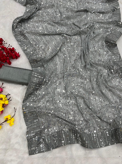 Beautiful Designer Heavy Georgette Exclusive Sequanc Saree Design 5225