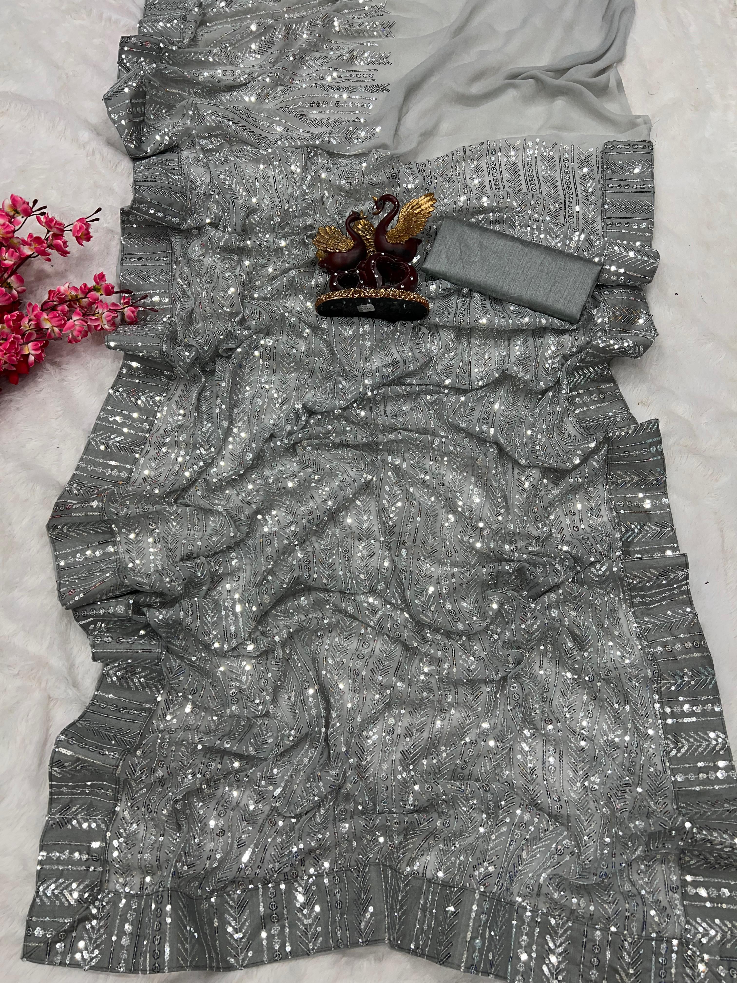 Beautiful Designer Heavy Georgette Exclusive Sequanc Saree Design 5225