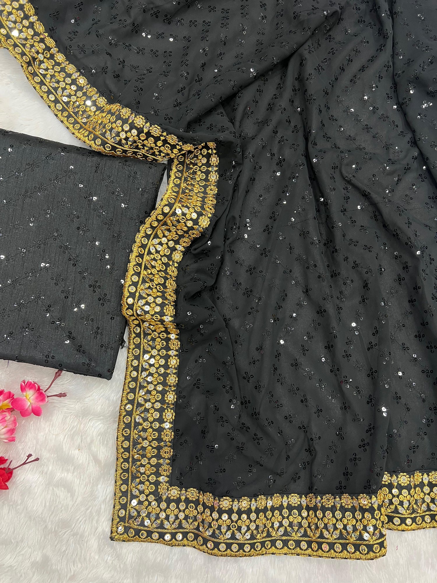 Beautiful Designer Heavy Georgette Sequanc Saree Design 5268