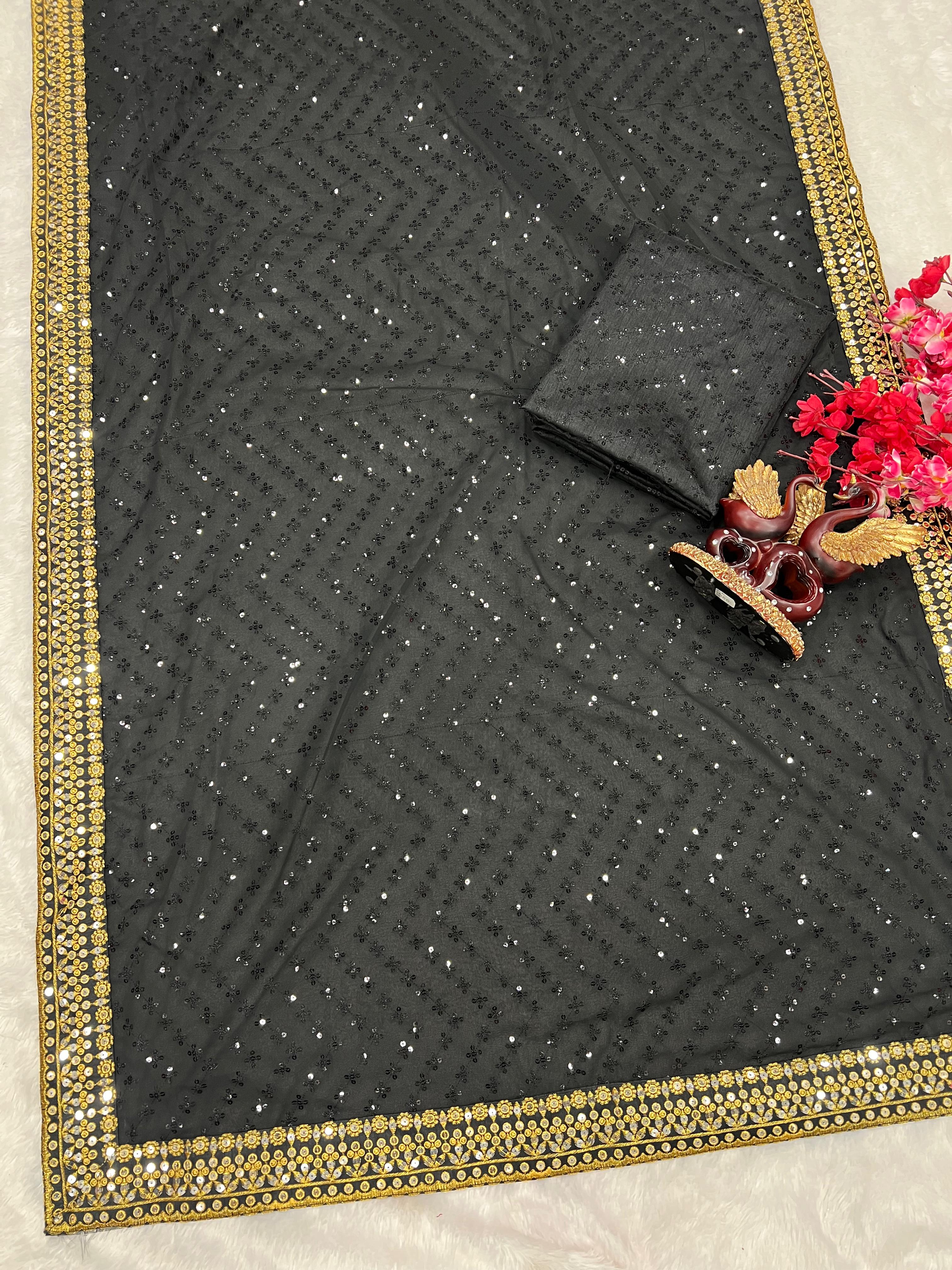 Beautiful Designer Heavy Georgette Sequanc Saree Design 5268