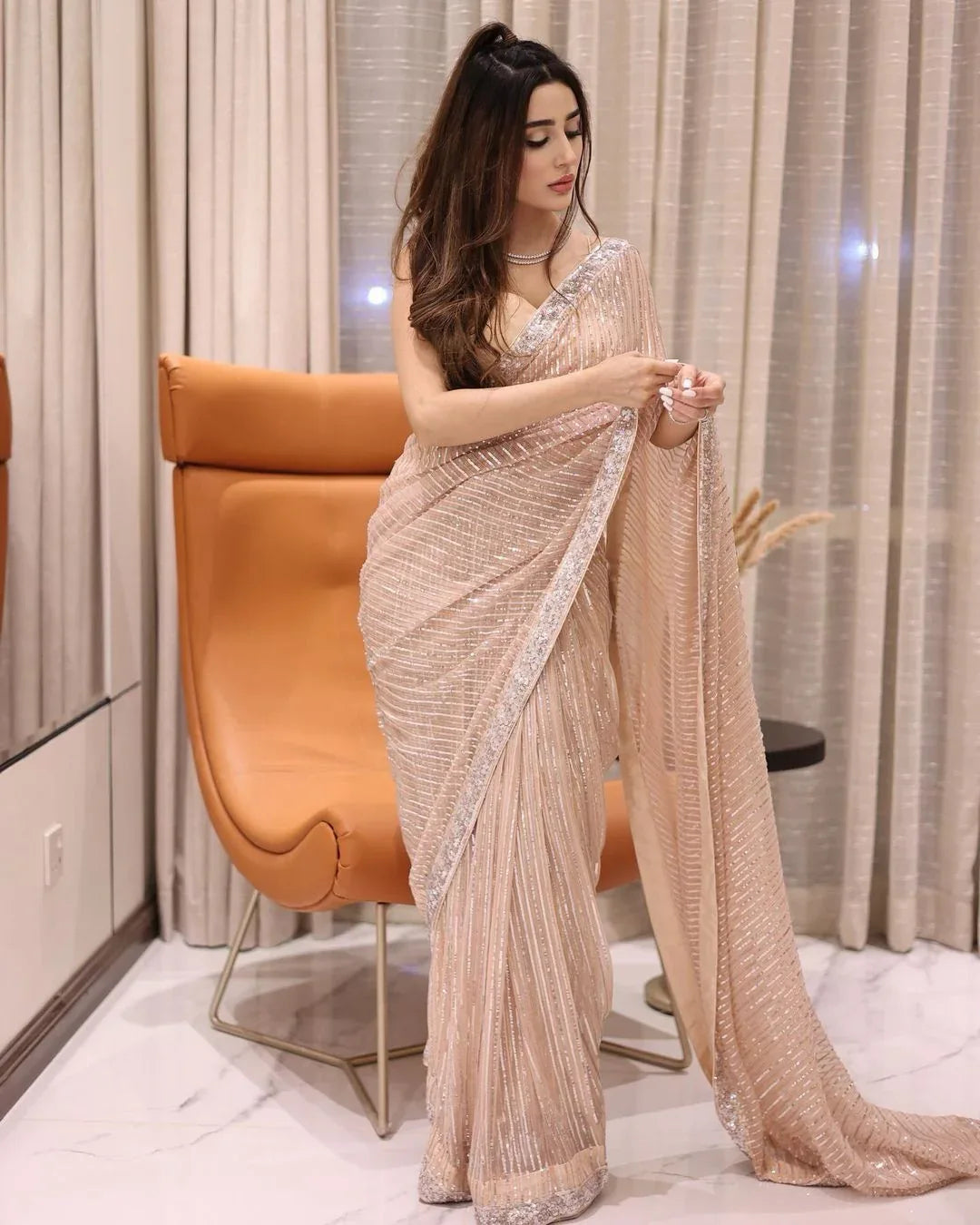 Beautiful Designer Heavy Georgette Exclusive Sequanc Saree Design 5279
