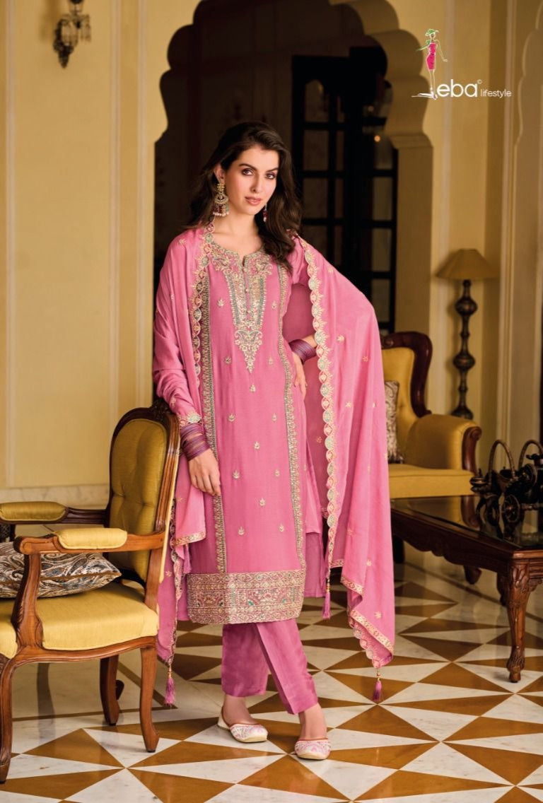 Designer Eba Ayat Heavy Chinon Embroidery Work Salwar Suits Design 1634