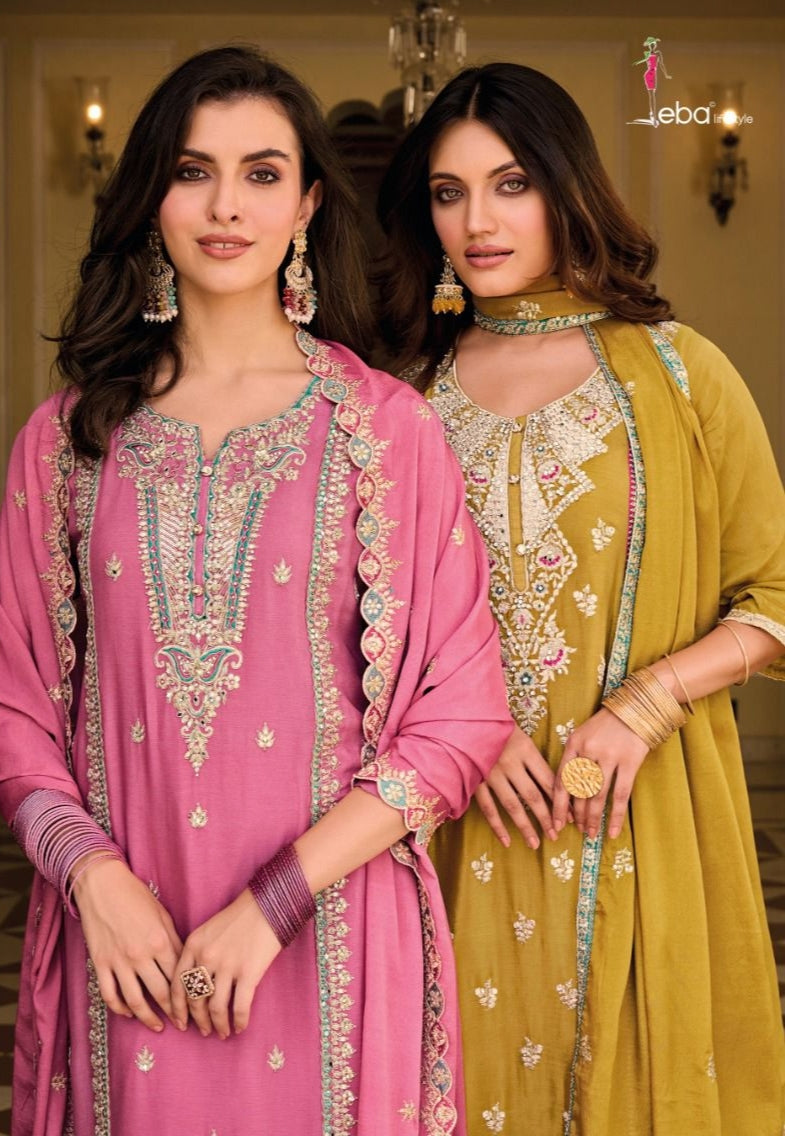 Designer Eba Ayat Heavy Chinon Embroidery Work Salwar Suits Design 1633