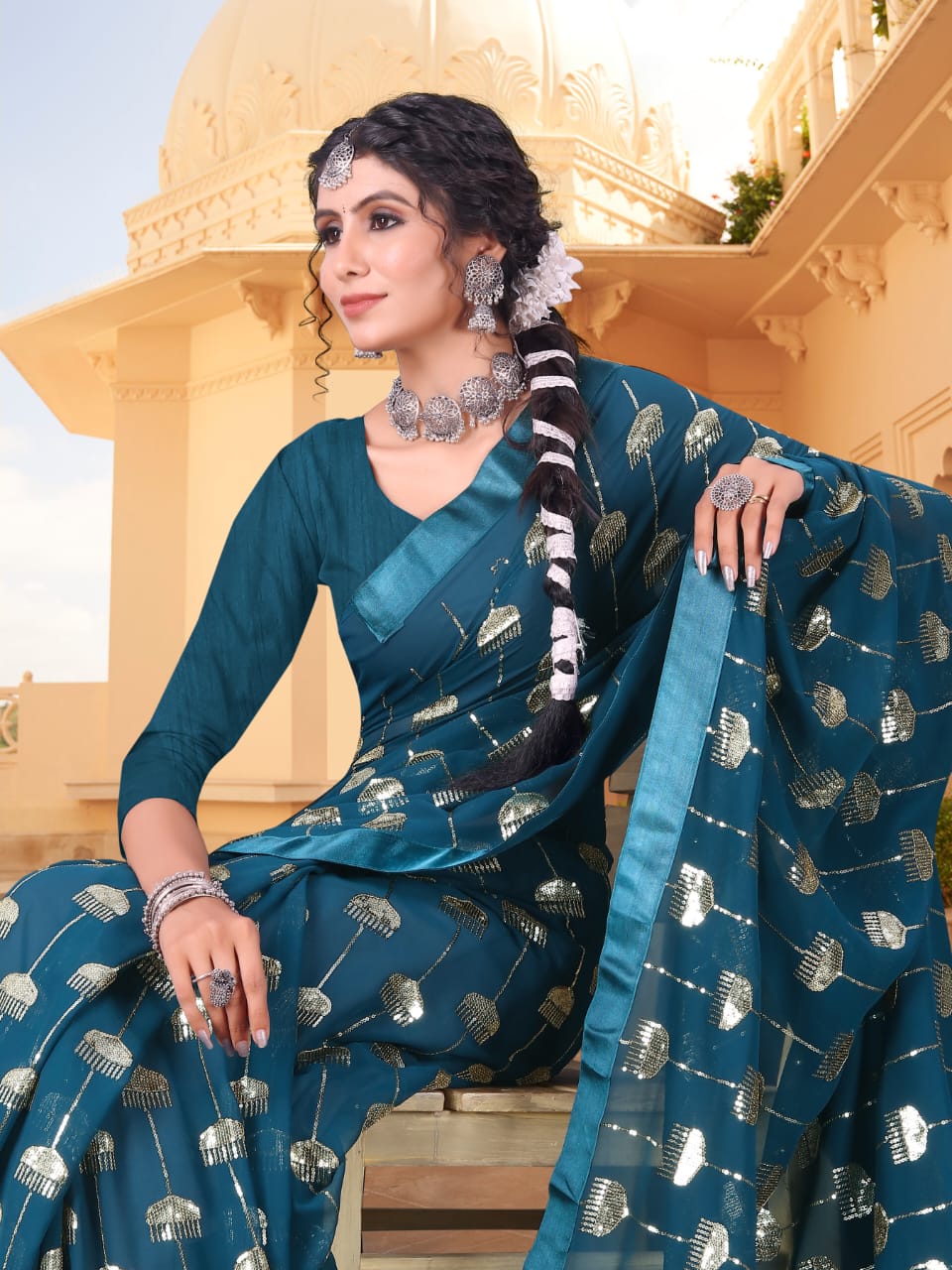 Beautiful Designer Heavy Georgette Sequanc Saree