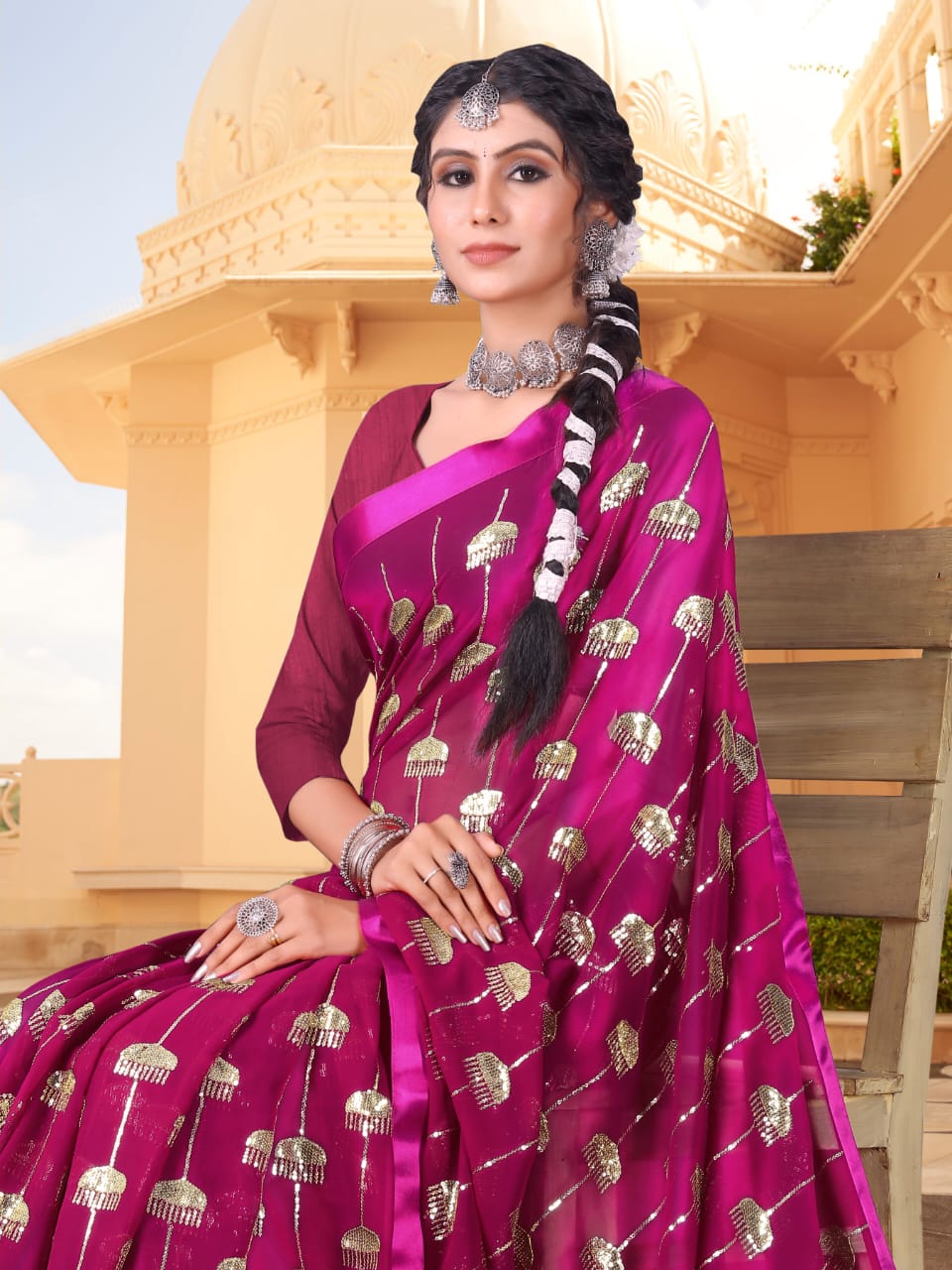 Beautiful Designer Heavy Georgette Sequanc Saree