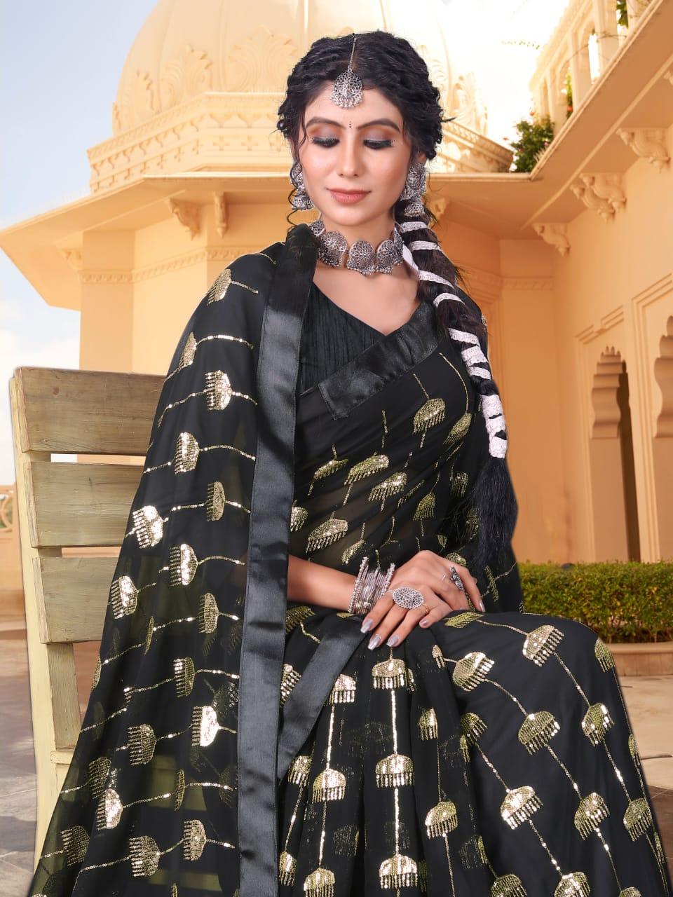 Beautiful Designer Heavy Georgette Sequanc Saree