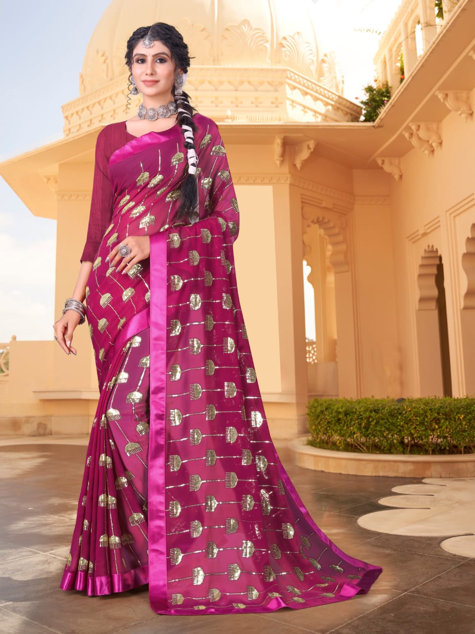 Beautiful Designer Heavy Georgette Sequanc Saree