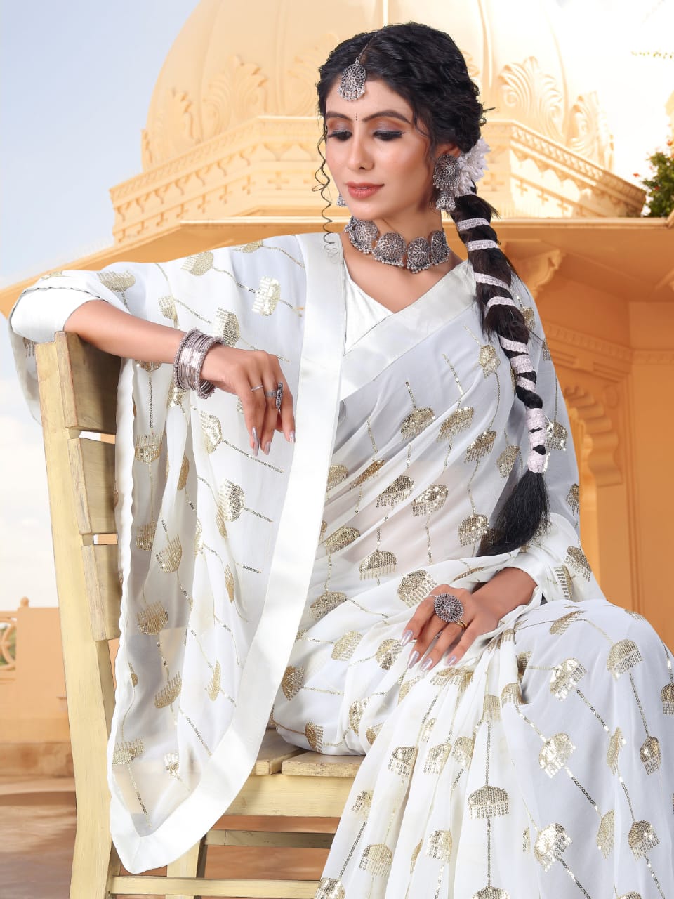 Beautiful Designer Heavy Georgette Sequanc Saree