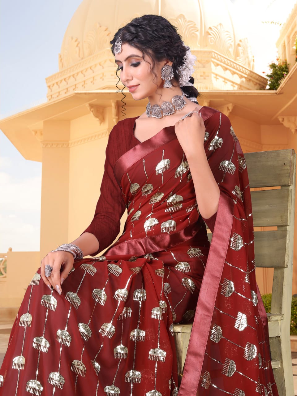 Beautiful Designer Heavy Georgette Sequanc Saree