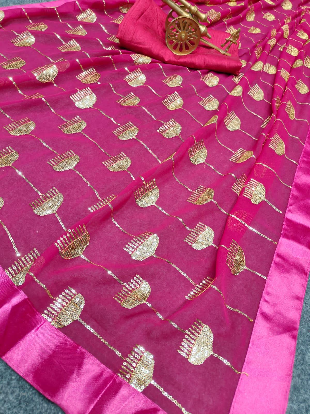 Beautiful Designer Heavy Georgette Sequanc Saree